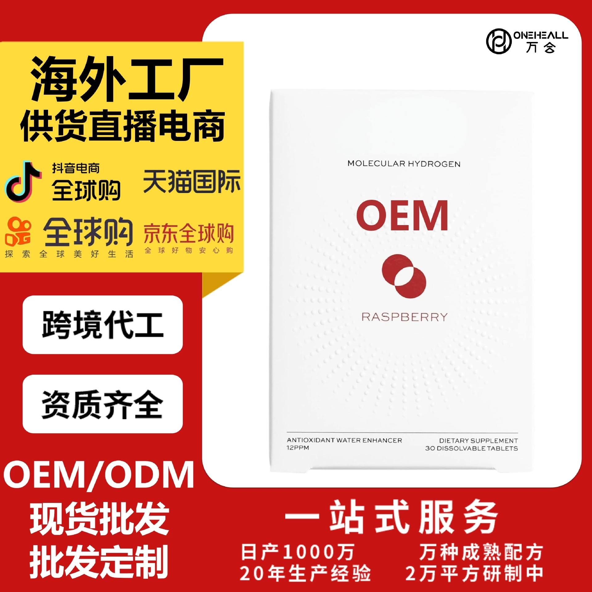 Molecular H2TAB 氢片含镁树莓泡腾片 OEM 定制跨境 供货电商